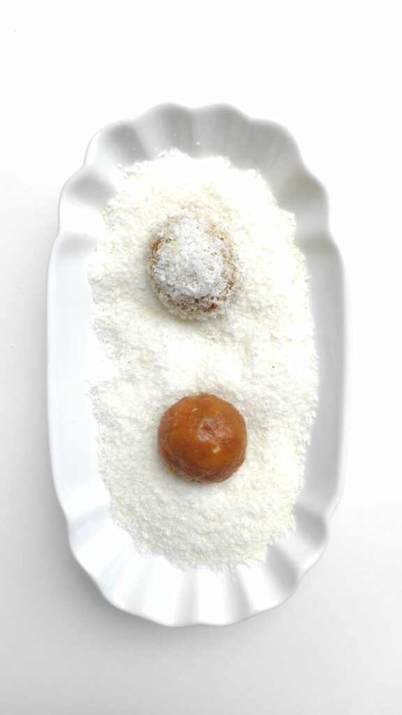 Carrot balls in desiccated coconut